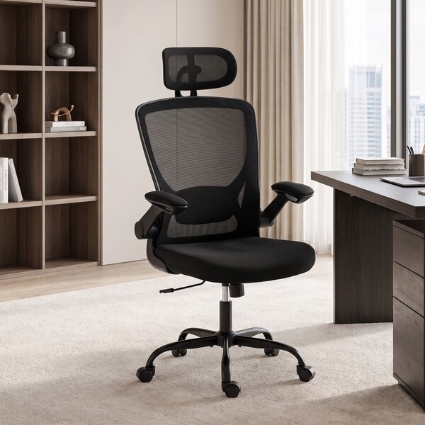 HOMCOM Scaun de birou ergonomic din plasă, cu tetieră reglabilă, negru | Aosom Romania