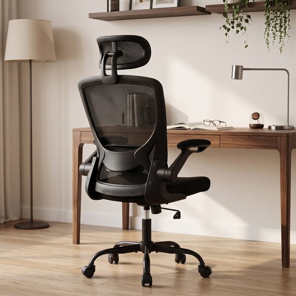 HOMCOM Scaun de birou ergonomic din plasă, cu tetieră reglabilă, negru | Aosom Romania