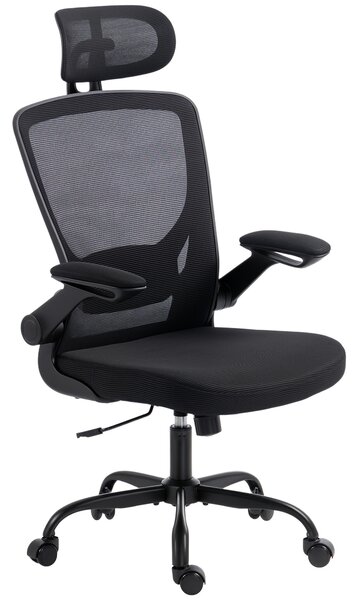 HOMCOM Scaun de birou ergonomic din plasă, cu tetieră reglabilă, negru | Aosom Romania