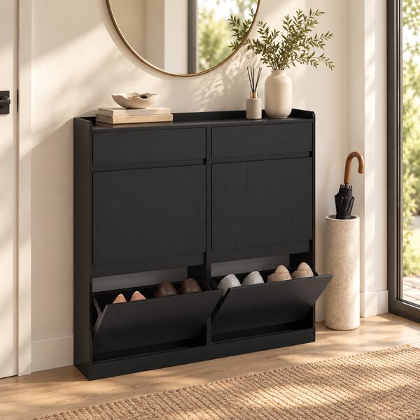 HOMCOM Pantofar Slim din Lemn cu 4 Sertare Rabatabile și 2 Sertare Glisante, 98 x 19,2 x 95,3 cm, Negru | Aosom Romania