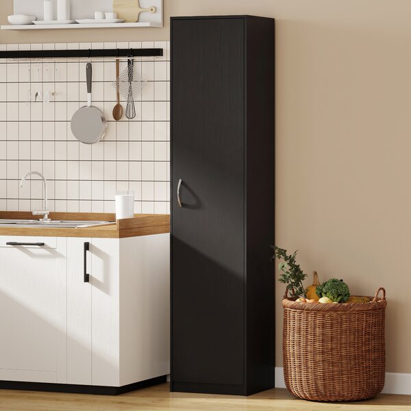 HOMCOM Dulap de bucătărie Slim cu 5 rafturi și spațiu interior reglabil, din lemn, 40x35x180 cm, negru | Aosom Romania