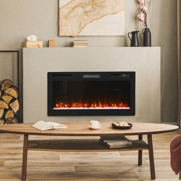 HOMCOM Șemineu electric 102 cm, încastrabil/perete/podea, 900/1800W, telecomandă, timer, negru | Aosom Romania