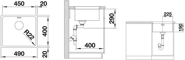 Blanco Andano 450-U chiuveta din otel 49x44 cm oţel 522963