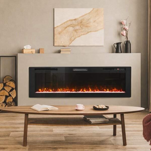 HOMCOM Șemineu electric 173 cm, 3 în 1, ultrasubțire 8,3 cm, cu telecomandă, 900/1800 W, timer, negru | Aosom Romania