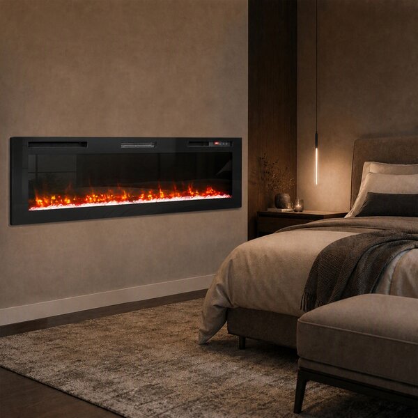 HOMCOM Șemineu electric 173 cm, 3 în 1, ultrasubțire 8,3 cm, cu telecomandă, 900/1800 W, timer, negru | Aosom Romania