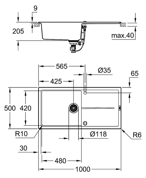 Grohe K400 chiuvetă din granit 100x50 cm negru 31641AP0