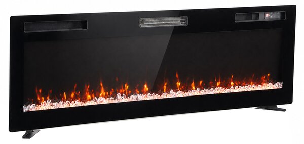 HOMCOM Șemineu electric 153 cm, încastrabil/de perete/de podea, ultrasubțire 8,3 cm, cu telecomandă, 900/1800 W, timer, negru | Aosom Romania