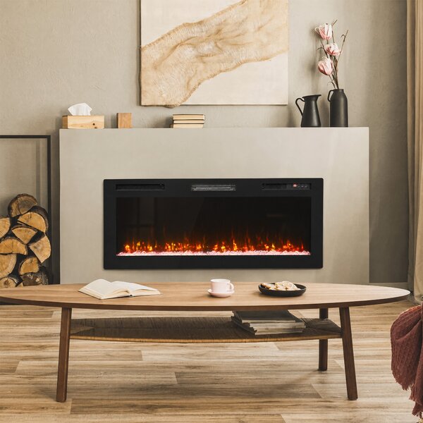 HOMCOM Șemineu Electric 127 cm, Încastrat/Perete/Podea, Ultrasubțire 8,3 cm, cu Telecomandă, 900/1800W, Timer, Negru | Aosom Romania