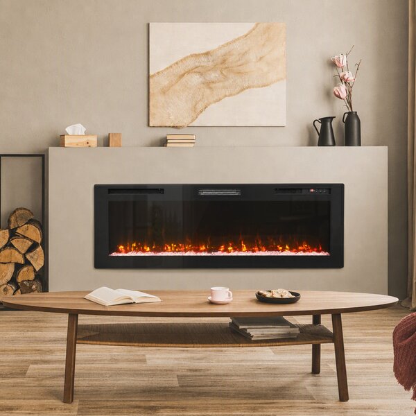 HOMCOM Șemineu electric 153 cm, încastrabil/de perete/de podea, ultrasubțire 8,3 cm, cu telecomandă, 900/1800 W, timer, negru | Aosom Romania
