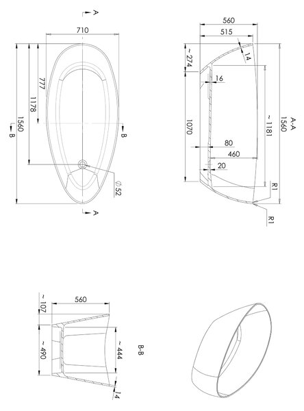 Omnires M+ cadă freestanding 156x71 cm ovală alb BARCELONA156BP