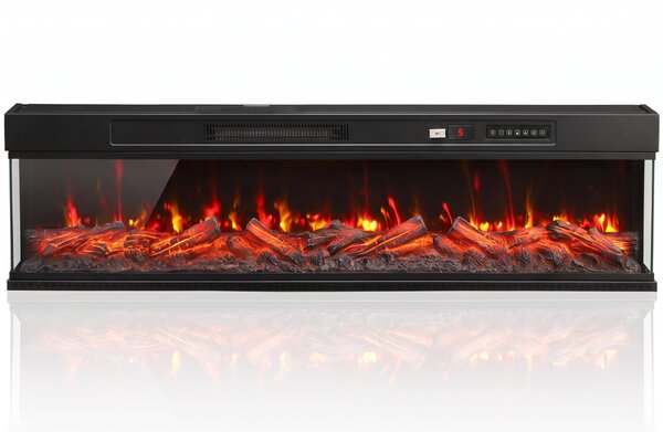 HOMCOM Șemineu electric de podea/încorporabil, pe 3 laturi, cu telecomandă, 750/1500 W, efect flacără 3D, 12 culori, 5 niveluri de luminozitate | Aosom Romania