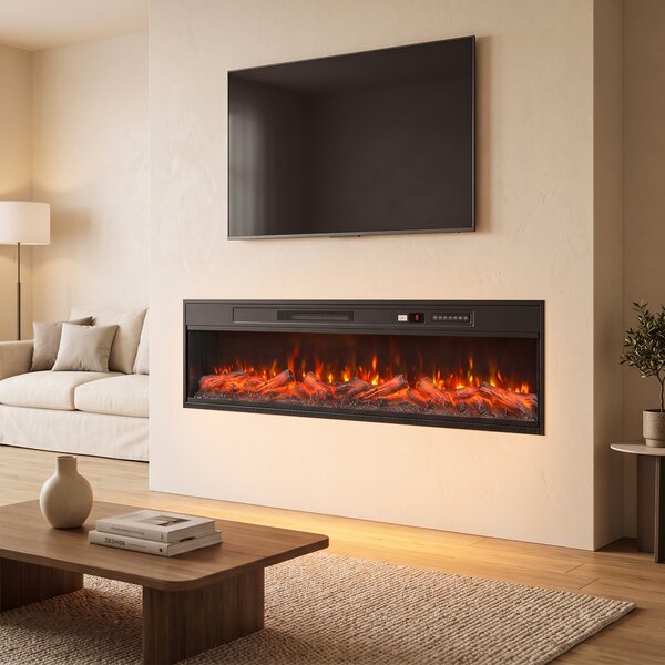 HOMCOM Șemineu electric de podea/încorporabil, pe 3 laturi, cu telecomandă, 750/1500 W, efect flacără 3D, 12 culori, 5 niveluri de luminozitate | Aosom Romania