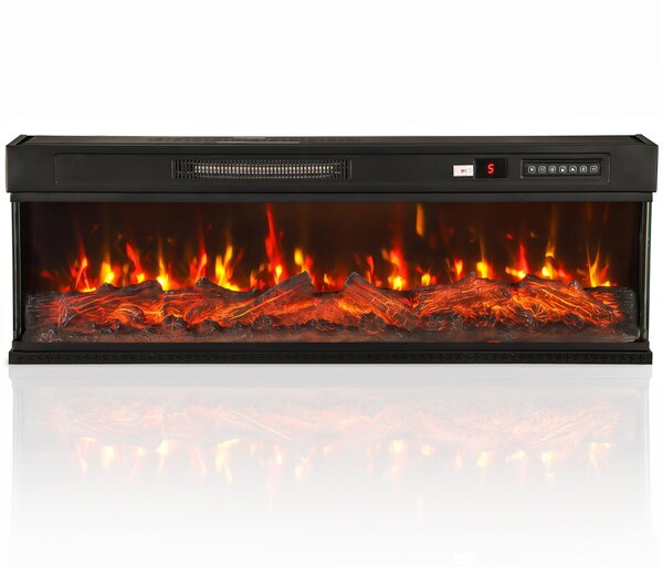 HOMCOM Șemineu electric de podea/încastrabil, 3 laturi, cu telecomandă, 750/1500W, efect flacără 3D, 12 culori, 5 niveluri de luminozitate | Aosom Romania