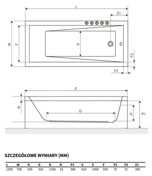 Excellent Wave cadă dreptunghiulară slim 139.5x70 cm alb WAEX.WAV14WHS