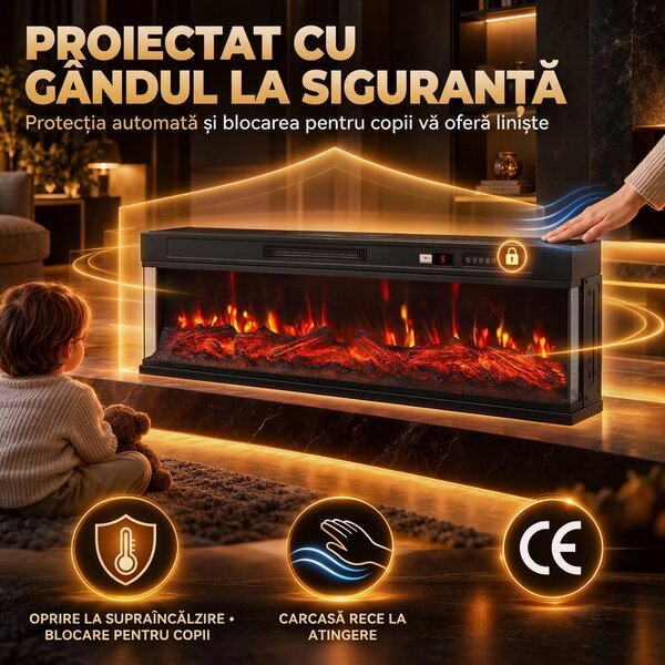 HOMCOM Șemineu electric de podea/încastrabil, 3 laturi, cu telecomandă, 750/1500W, efect flacără 3D, 12 culori, 5 niveluri de luminozitate | Aosom Romania