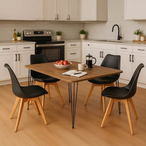 Set 5 bucati masa si scaune dining, Gaston Polkan, Natural, 60x120x73 cm
