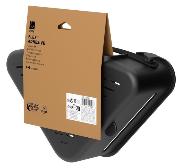 Raft pentru baie negru autoadeziv, pentru colț, din plastic Flex Adhesive – Umbra