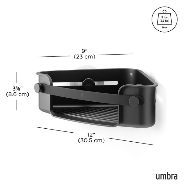 Raft pentru baie negru autoadeziv, pentru colț, din plastic Flex Adhesive – Umbra
