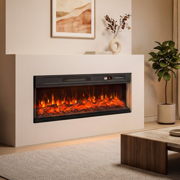 HOMCOM Șemineu electric de podea/încastrabil, 3 laturi, cu telecomandă, 750/1500W, efect flacără 3D, 12 culori, 5 niveluri de luminozitate | Aosom Romania