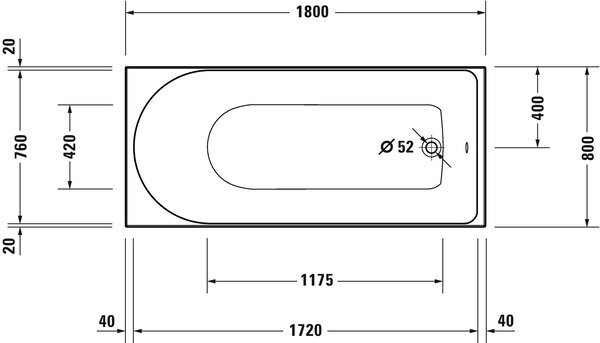 Duravit D-Neo cada dreptunghiulară 180x80 cm alb 700475000000000