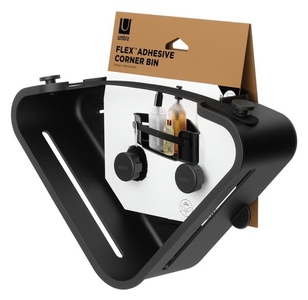 Raft pentru baie negru autoadeziv, pentru colț, din plastic Flex Adhesive – Umbra