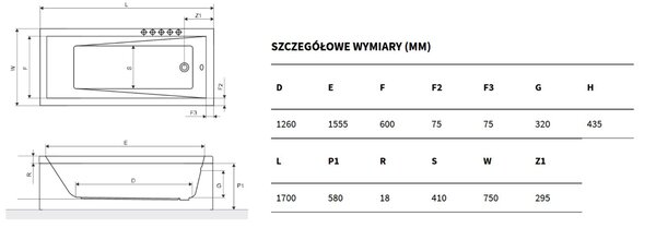 Excellent Wave cadă dreptunghiulară slim 169.5x75 cm alb WAEX.WAV170.75WHS