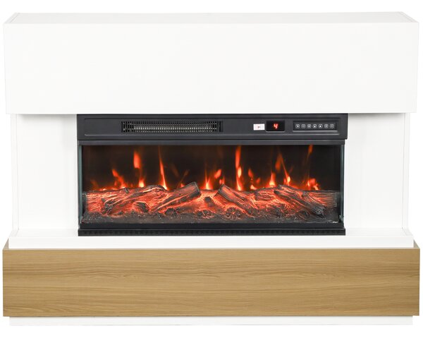 HOMCOM Șemineu Electric 117 cm cu 3 Laturi, pentru TV 55", 900/1800 W, 12 Culori Flacără 3D, Alb | Aosom Romania