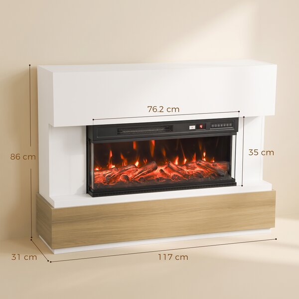 HOMCOM Șemineu Electric 117 cm cu 3 Laturi, pentru TV 55", 900/1800 W, 12 Culori Flacără 3D, Alb | Aosom Romania