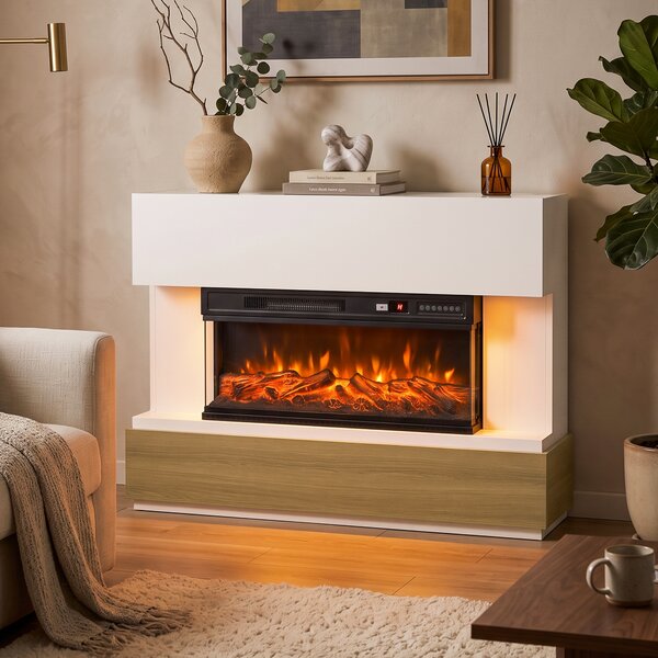 HOMCOM Șemineu Electric 117 cm cu 3 Laturi, pentru TV 55", 900/1800 W, 12 Culori Flacără 3D, Alb | Aosom Romania