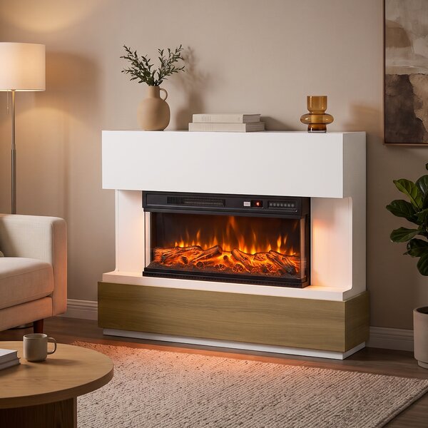 HOMCOM Șemineu Electric 117 cm cu 3 Laturi, pentru TV 55", 900/1800 W, 12 Culori Flacără 3D, Alb | Aosom Romania