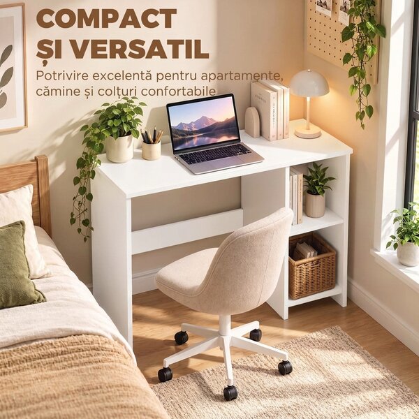 HOMCOM Birou pentru Computer cu 2 Polițe Deschise, 80 cm, Alb | Aosom Romania