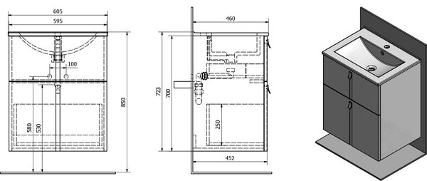 Sapho Mitra dulap 60x45.2x70 cm sub chiuveta pe perete alb MT061