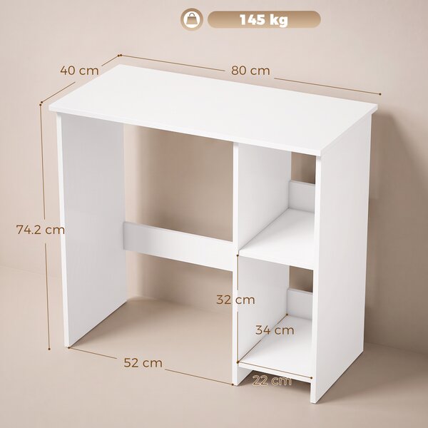HOMCOM Birou pentru Computer cu 2 Polițe Deschise, 80 cm, Alb | Aosom Romania