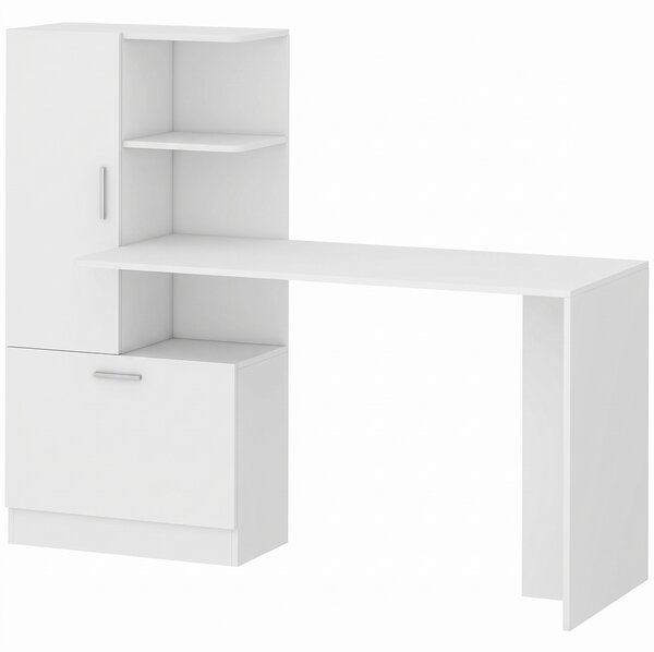 HOMCOM Birou pentru calculator cu bibliotecă și dulap, 150 cm, alb | Aosom Romania