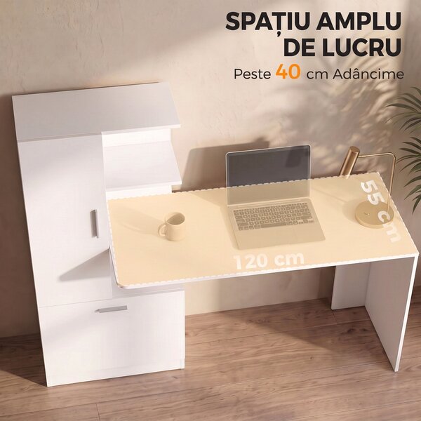 HOMCOM Birou pentru calculator cu bibliotecă și dulap, 150 cm, alb | Aosom Romania