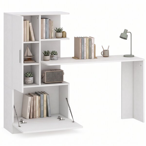 HOMCOM Birou pentru calculator cu bibliotecă și dulap, 150 cm, alb | Aosom Romania