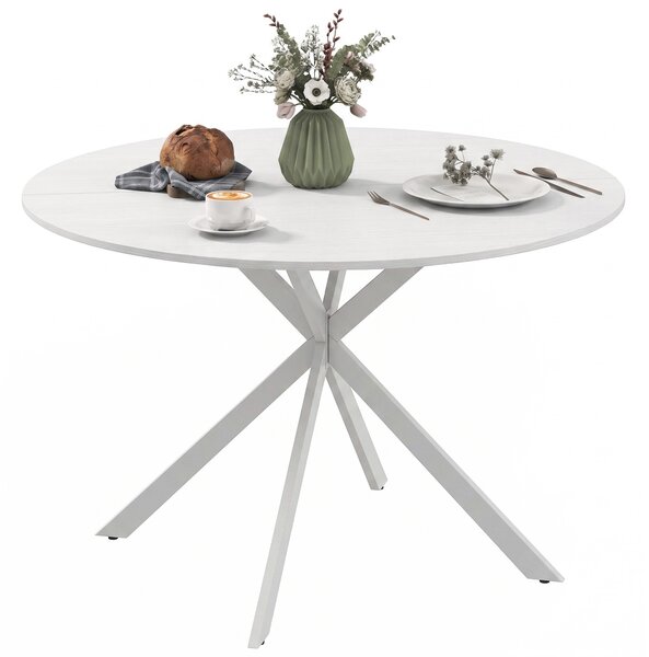 HOMCOM Masă rotundă de dining, stil industrial, cu picioare în cruce din oțel, Ø120x75 cm, albă | Aosom Romania