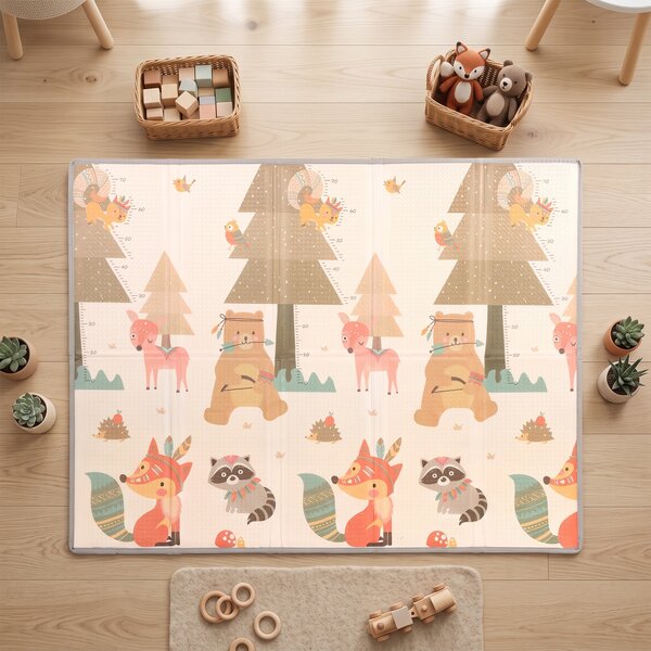 AIYAPLAY Covoraș de Joacă pentru Copii 200x150x1,5 cm, Tematică Pădure, Pliabil, Reversibil, XPE, 0-3 Ani, Multicolor | Aosom Romania