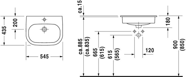 Duravit D-Code lavoar 54.5x43.5 cm semicircular încastrat alb luciu 0337540000