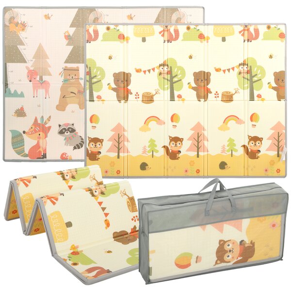AIYAPLAY Covoraș de Joacă pentru Copii 200x150x1,5 cm, Tematică Pădure, Pliabil, Reversibil, XPE, 0-3 Ani, Multicolor | Aosom Romania