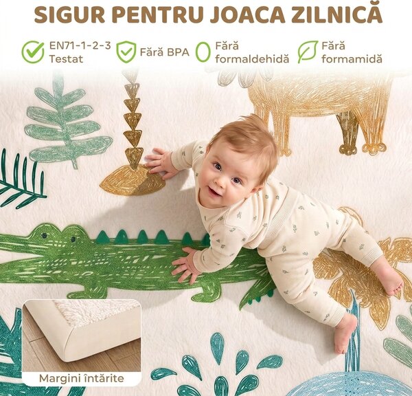 AIYAPLAY Covoraș de Joacă pentru Bebeluși, Antiderapant și Rezistent la Apă, 150x200 cm, Model cu Animale | Aosom Romania