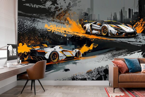 Tapet stil Grange dur, expresiv, mașini sport dinamice, Fototapet Transport, w03721 : Uwalls.ro