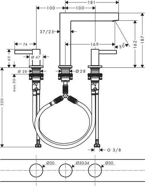 Hansgrohe Finoris baterie lavoar stativ negru 76034670