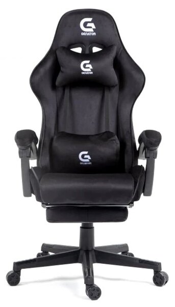Scaun gaming, ergonomic, suport lombar cu masaj, sezut cu arcuri și spumă, spătar reglabil, tetieră, suport pentru picioare, rezistent 150 kg, material textil, Negru