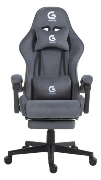 Scaun gaming, ergonomic, suport lombar cu masaj, sezut cu arcuri și spumă, spătar reglabil, tetieră, suport pentru picioare, rezistent 150 kg, material textil, Gri Inchis