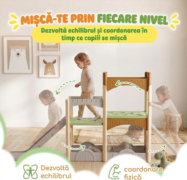 AIYAPLAY Tobogan copii 5 în 1, 3-6 ani, din HDPE, cu cățărare, pasaj, tunel și spațiu depozitare, multicolor | Aosom Romania