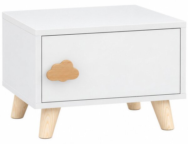 AIYAPLAY Noptieră pentru Copii 3-8 Ani cu Compartiment de Depozitare, Picioare din Pin, Mâner Nor, 34x31x25 cm, Alb | Aosom Romania
