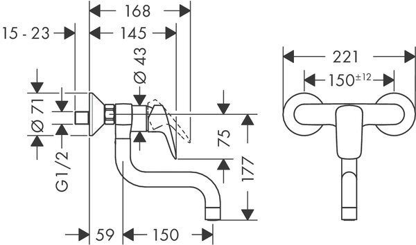 Hansgrohe Logis baterie bucătărie perete crom 71836000