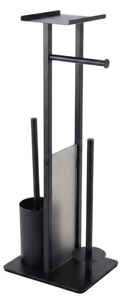 Suport pentru hârtie igienică și perie de toaletă cu raft pentru telefon HYLLA, 65 cm, negru