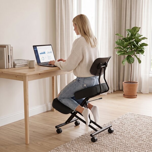 HOMCOM Scaun ergonomic postural reglabil, cu spătar și roți, negru | Aosom Romania